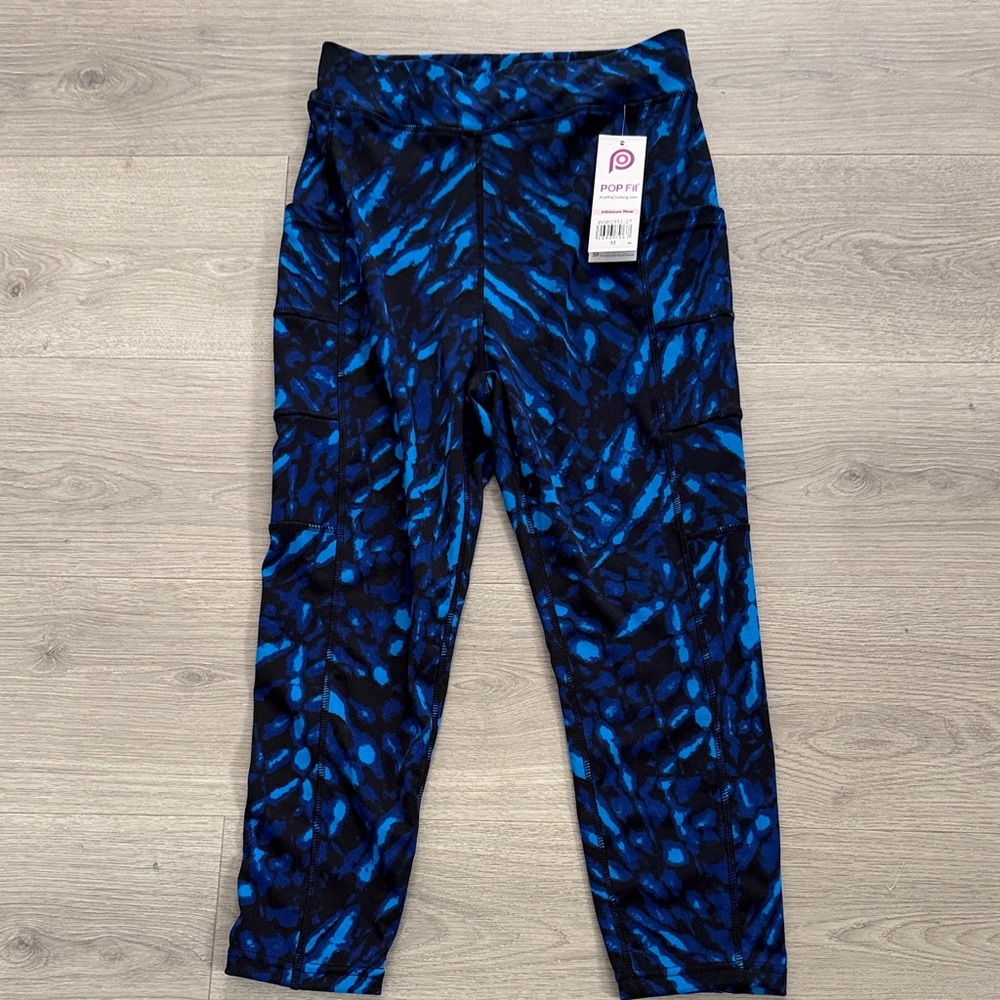 Pop Fit Blue Capri Abstract Print Active Leggings